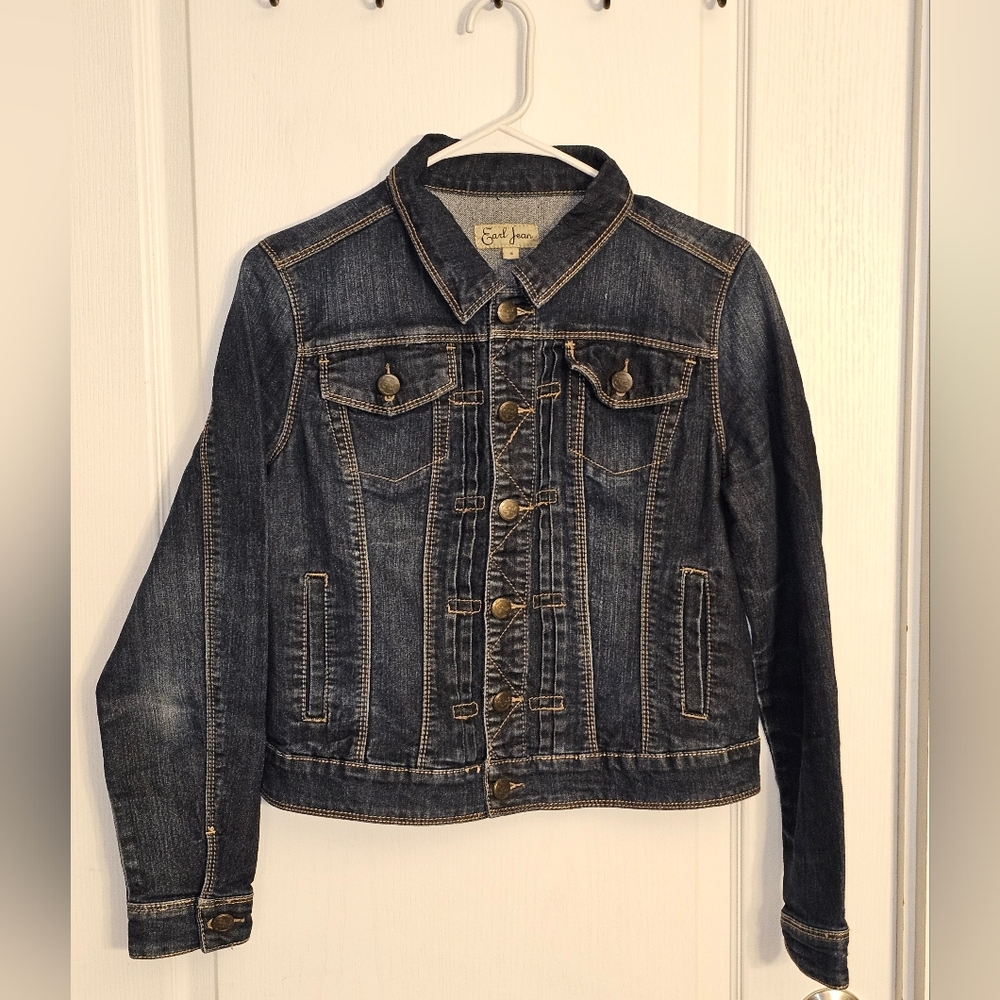 Earl Jean Indigo Denim Jacket Pockets Womens Size Small